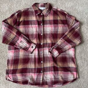 Old Navy Boyfriend Flannel Shirt Size Large Plaid Button Front Pink Burgundy